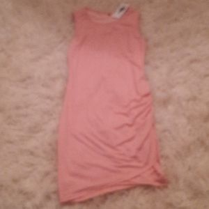 Peach cotton t-shirt dress with side runching